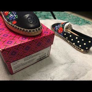 Tory Burch Navy Tea Rose Espadrille